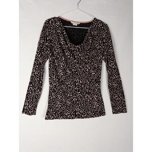 Boden Blouse Womens 8 Black Pink Dot Print Wool Blend Long Sleeve Pullover Fairy